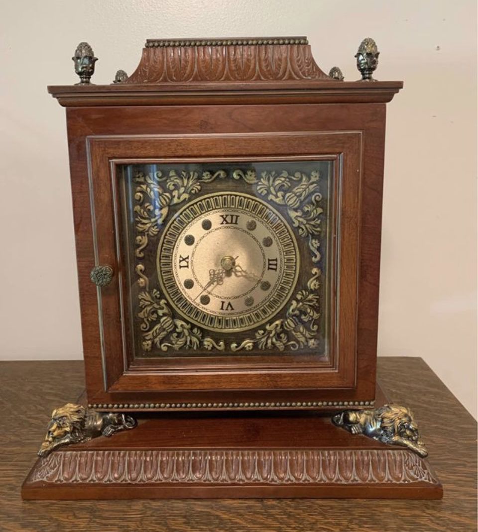 Vintage Bombay Company Cherry Wood Mantel Shelf Quartz Clock Secret Storage