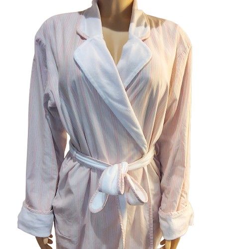 Vintage Victoria's Secret Long Robe w/Pockets, Belt Tie (Pink/Cream) (M)