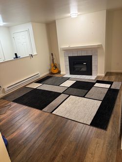 Large Area Rug Black Gray White Geometric