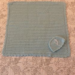Newly Hand-Crocheted Baby Afghan with Hat