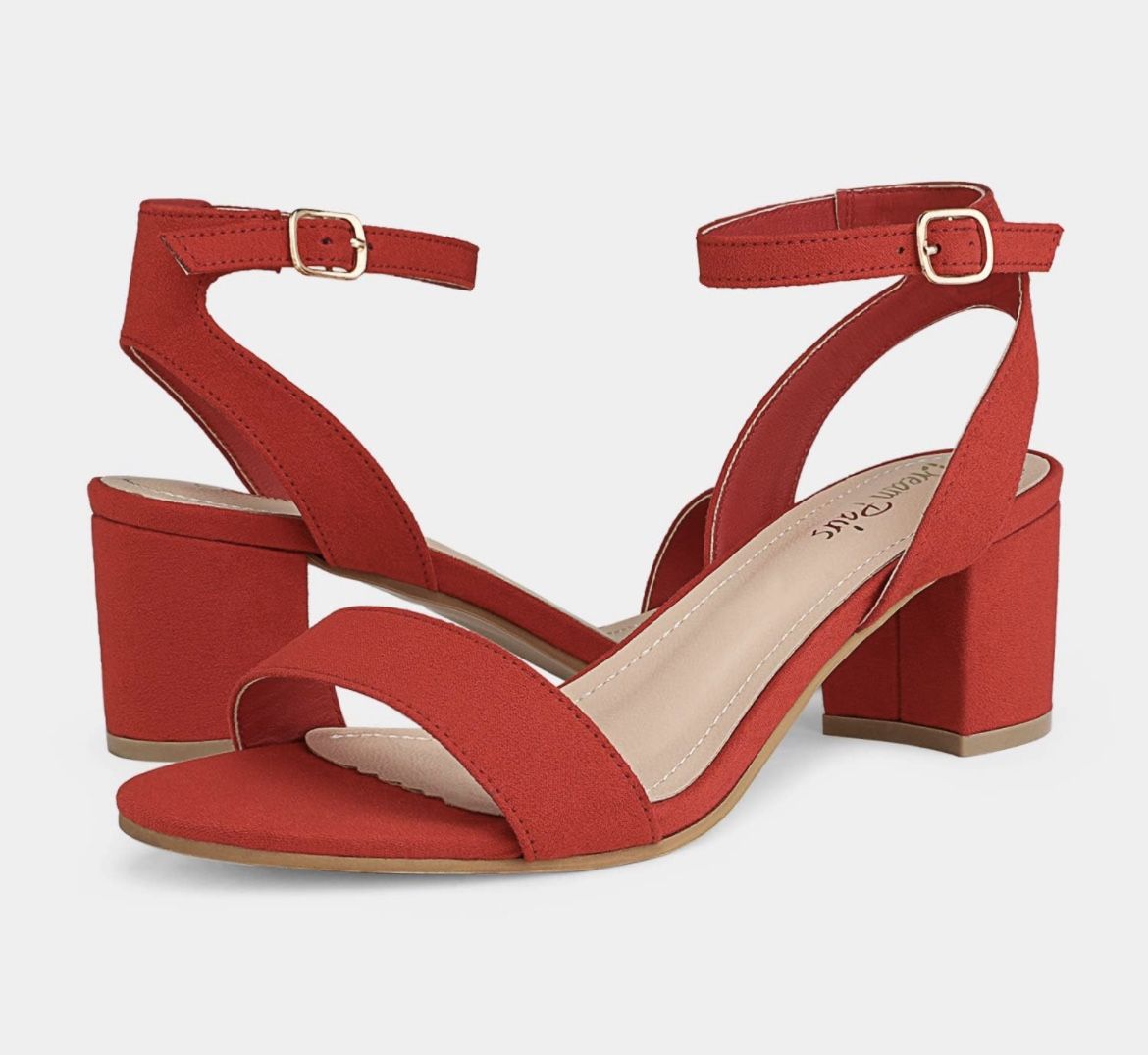 Low Block Heel Red Strappy Shoes
