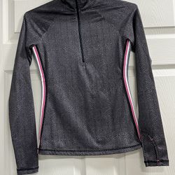 Athleta Womens 1/4 Zip Black Gray Herringbone Striped Pullover - Size XXS - VGUC