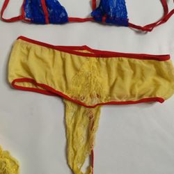 Adult Snow White Costume & Red, Blue, and White G String Bikini