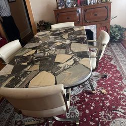 😍 Marble Table And 4 Rolling Leather Chair’s  $350