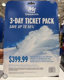 Mammoth Mountain 2025/26 Costco 3-Day Lift Tickets – 4 Total Days Available