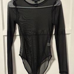 Forever 21 Black Mesh Bodysuit See Through Size Small 