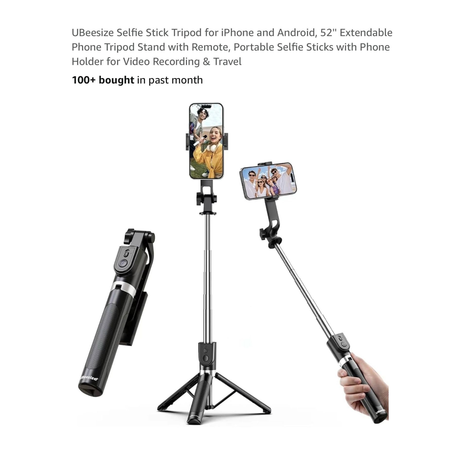 Brand new Selfie Stick Tripod for iPhone and Android, 52'' Extendable Phone Tripod Stand with Remote, Portable Selfie Sticks with Phone Holder for Vid