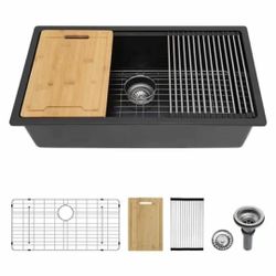 30″ Matte Black Quartz Composite Workstation Undermount Kitchen Sink – New (Open Box)