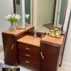 Marble Topped Art Deco Vanity, Dressing Table or Entry Console 
