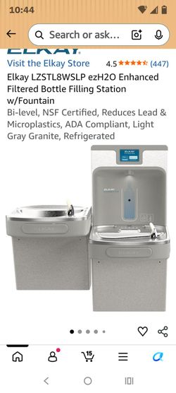 Elkay LZSTL8WSLP | Wall-mount Enhanced EZH2o Bi-level Bottle Filling Station | Filtered, Refrigerated, EZ-style fountain, Granite Gray
