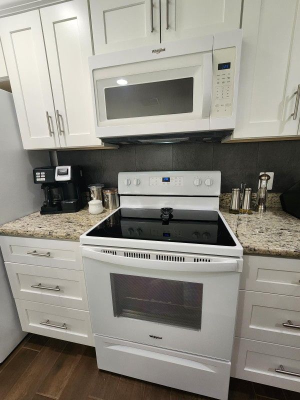 White Whirlpool appliances.