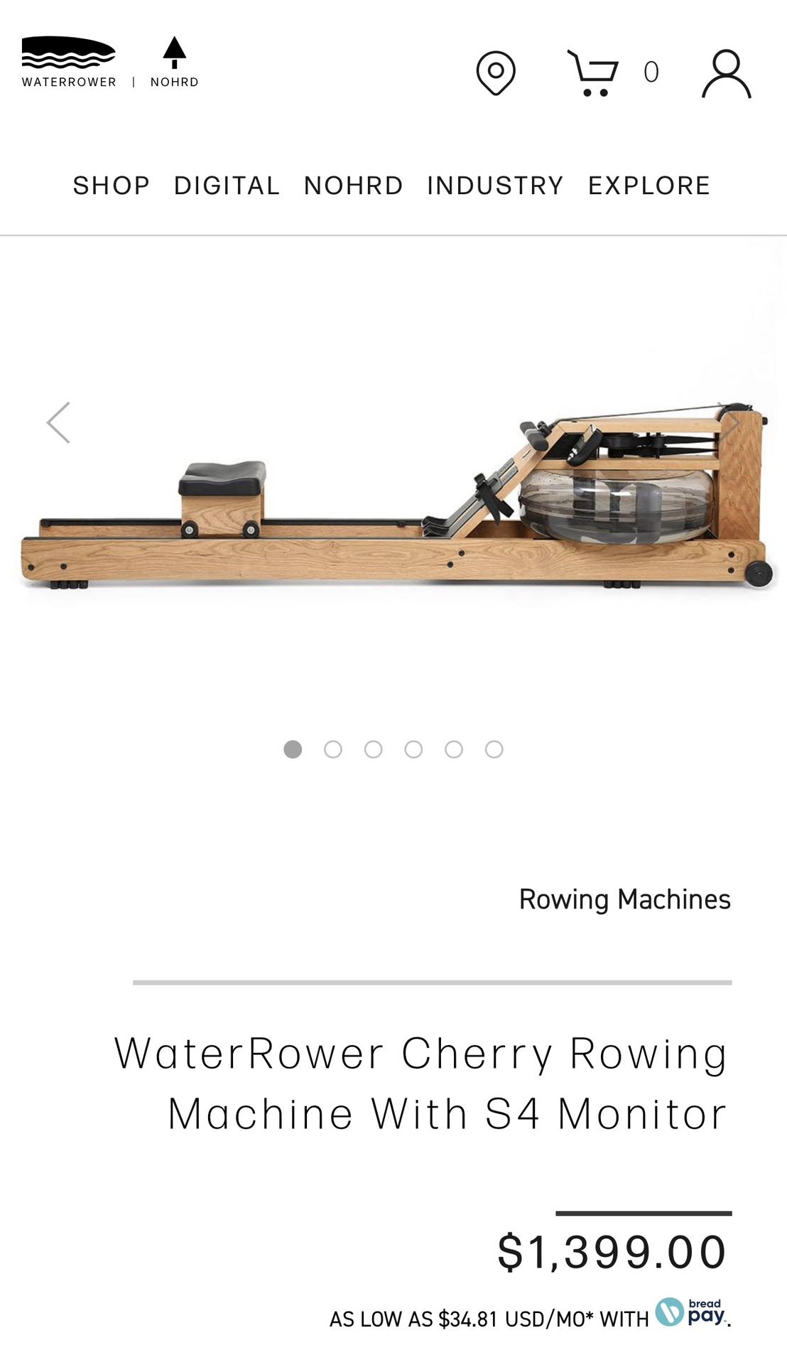 WaterRower Cherry Rowing Machine