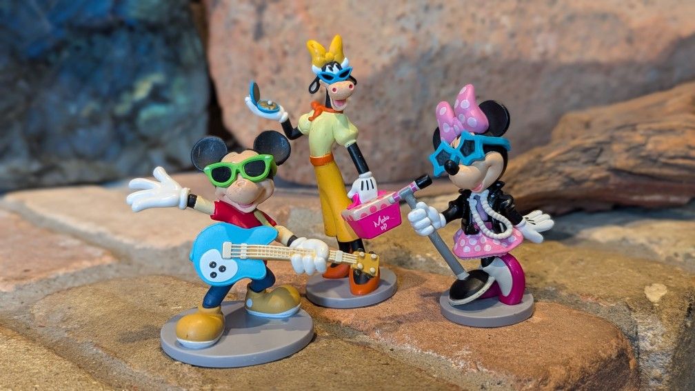 Disney Mickey Mouse & Friends Rockstar Mickey, Minnie,  Clarabelle Cow 3" PVC 
