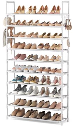 10-Tier White Metal Shoe Rack Organizer