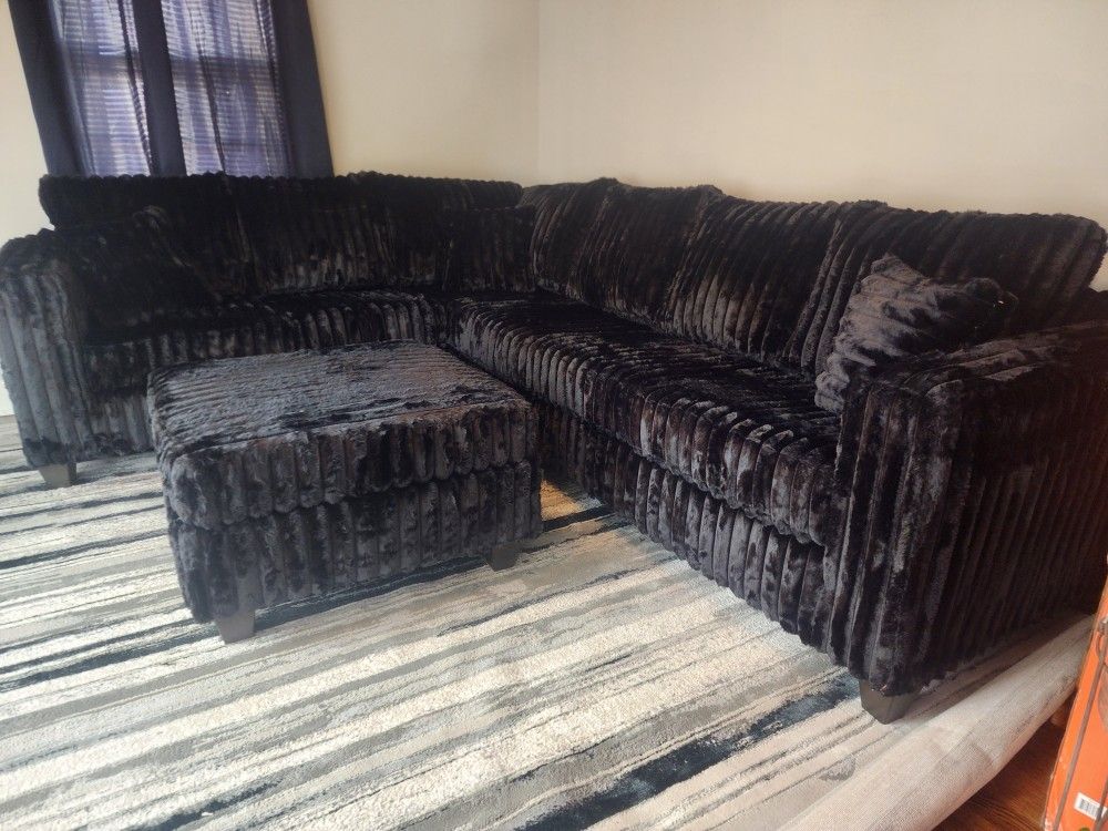 WANT QUALITY? Brand New Byers Market Wham Black VERTICAL Thick Corduroy 2pc Sectionals *TAX INC*