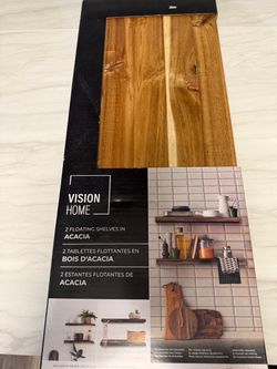 Vision Home Acacia Wood Floating Shelves Set of 2 new