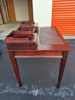 Wood Desk + 2 Leather  Benches