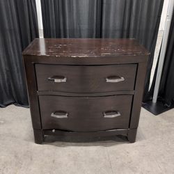 Dark Brown Two-Drawer Nightstand with Curved Fronts