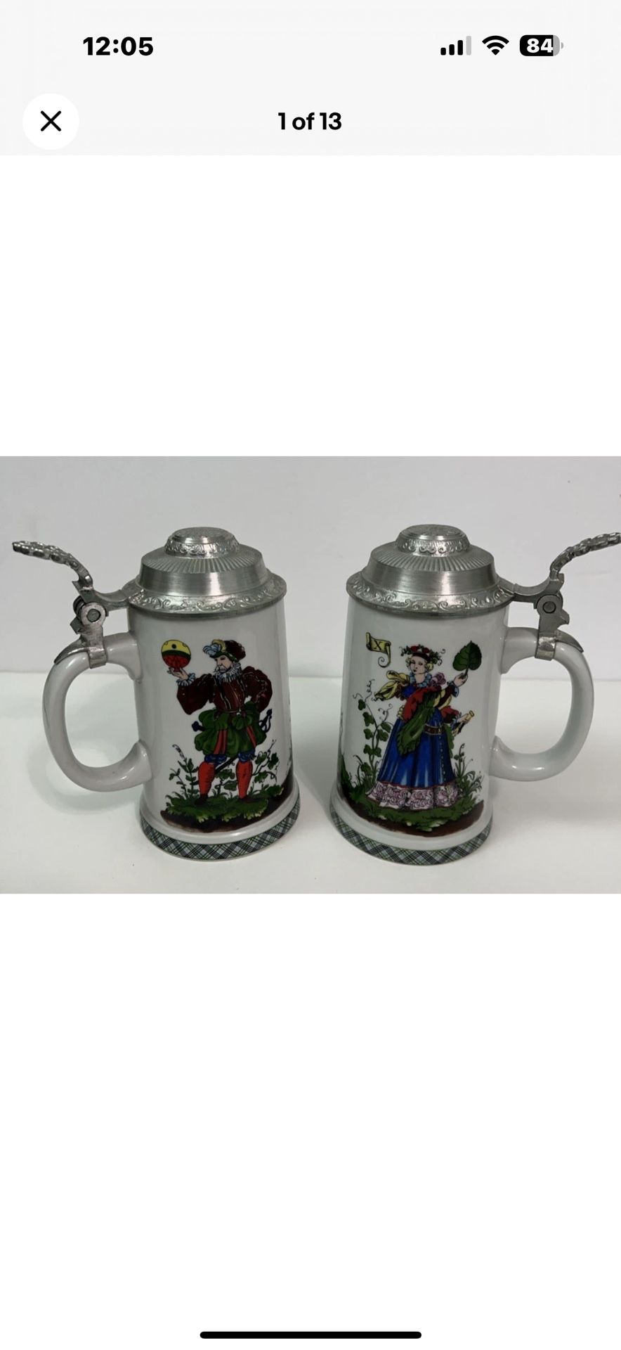 Pr Lichte Bierseidel Beer Stein Mugs-Made in GDR-Fine China-Male & Female-w/Lids