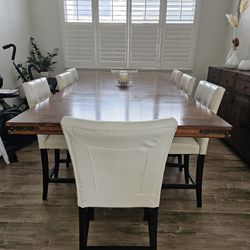  Dining Table (Counterheight), W/8 Off-white Faux Leather Seats