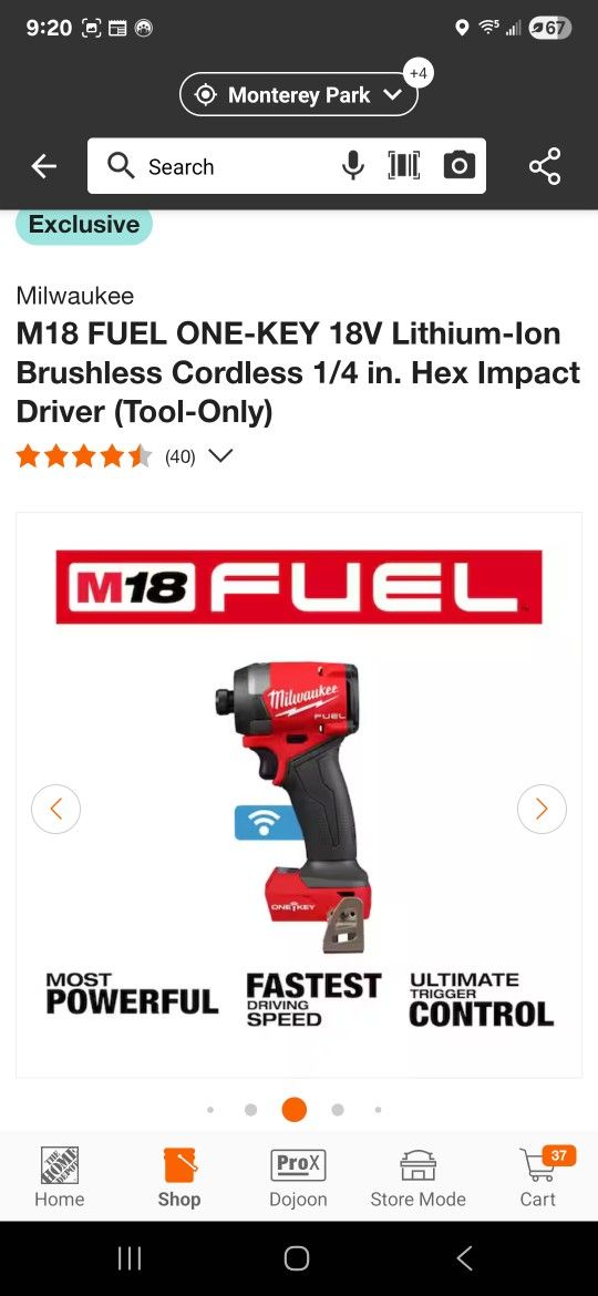 Milwaukee
M18 FUEL ONE-KEY 18V Lithium-Ion Brushless Cordless 1/4 in. Hex Impact Driver (Tool-Only)