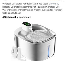 Wireless Cat Water Fountain Stainless Steel,135floz/4L Battery Operated Automatic Pet Fountain,Cordless Cat Water Dispenser Pet Drinking Water Fountai