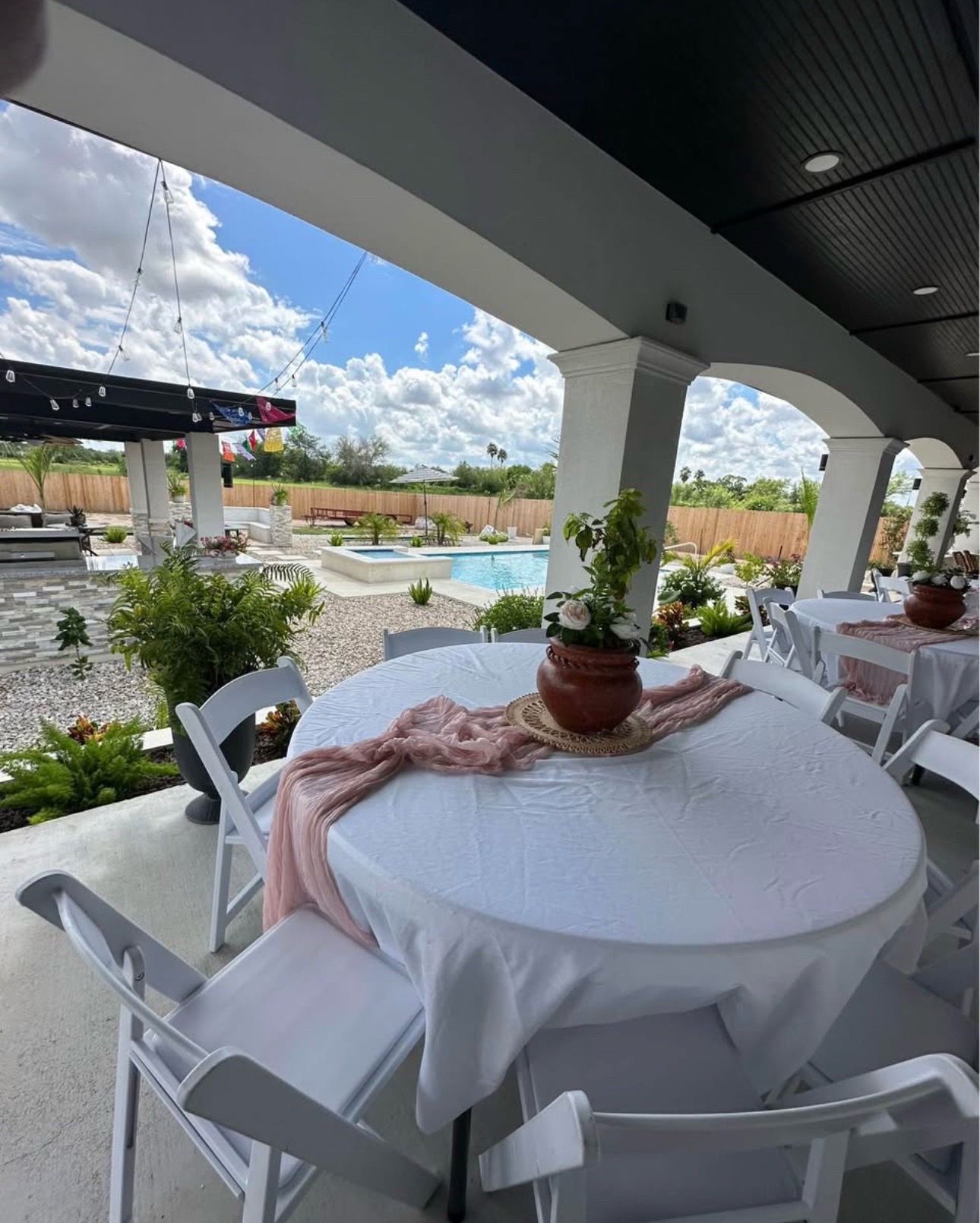 Round tables and garden chairs