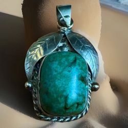 Elegant & Vintage Handcrafted Fruit Theme Green Turquoise Pendant Set In Silver 5.55 grams