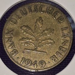 1949G Germany 10 Pfennig Brass Clad Steel Coin