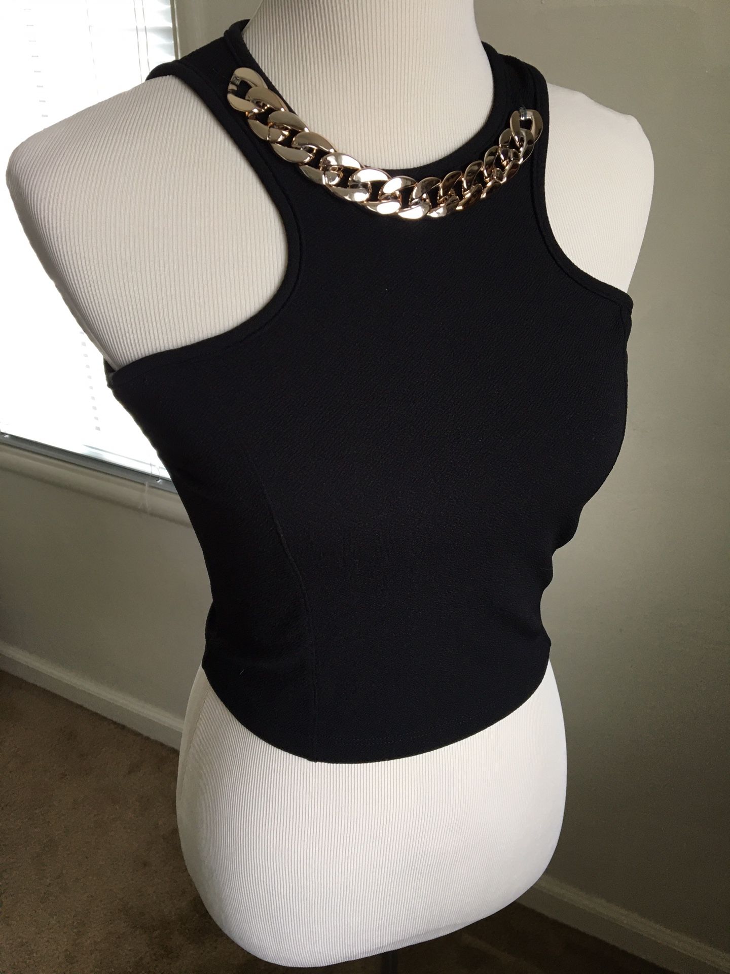 Black & Faux Gold Chain Crop Top