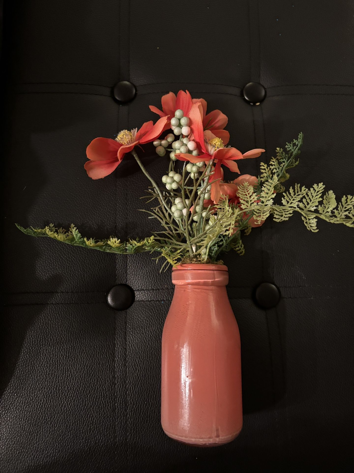 Fake Orange Flowers in Matching Vase