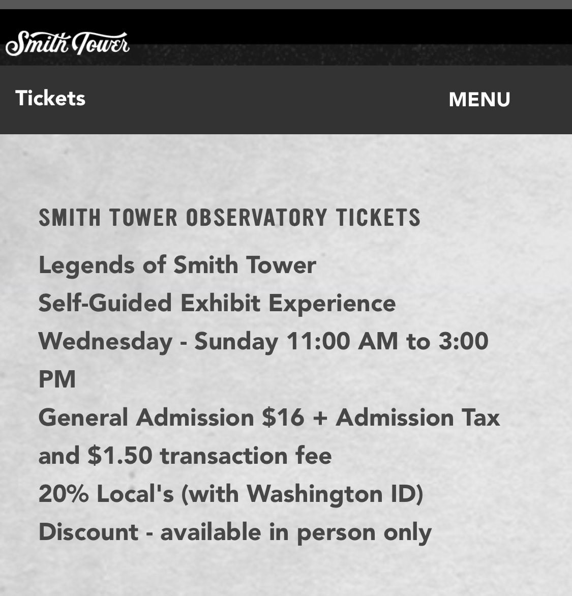 2 tickets to Smith Tower 11-3pm access on 10-22-20
