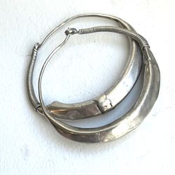 Sterling Handmade 2” Hoops. Antique Tribal. India. Artifact. Archeology Anthropology. Handmade Silver Jewelry