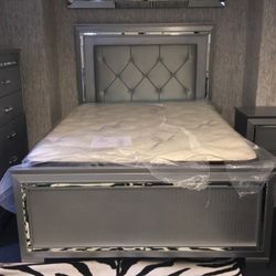 Brand New Queen / King / Cal King Bed Frame With Leatherette Padded Headboard & LED Light Accent