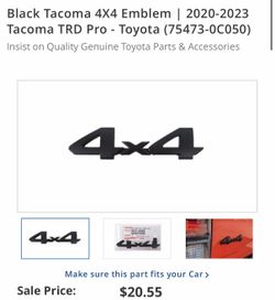 Black Tacoma 4X4 Emblem | 2020-2023 Tacoma TRD Pro - Toyota (75473-0C050)