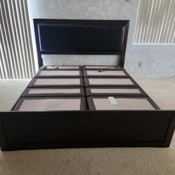 Dark Wood King Size Headboard Footboard And Rails Bed frame $250