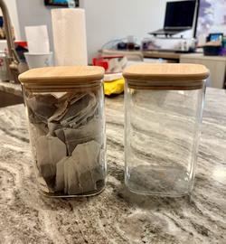 Pair of Rounded-Square Glass Storage Jars with Bamboo Lids