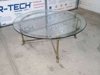 LaBarge Hollywood Regency Brass Hoofed Feet Cocktail Table