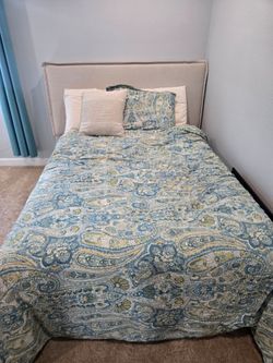 Mattress, box spring, and headboard.