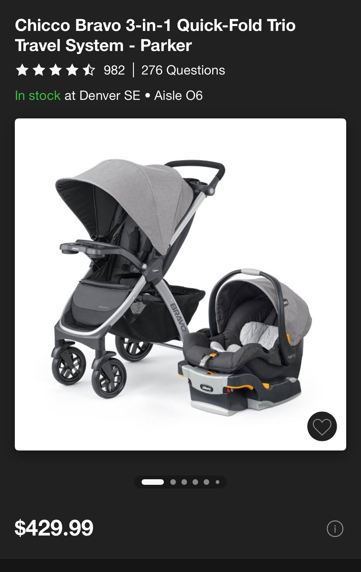 Chicco Bravo Travel System – Car Seat, Base & Stroller