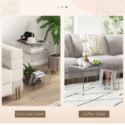 A418 $90S-Shaped Acrylic Side Table,2-Tier Modern Minimalist End Table, Transparent Display Stand for Living Room Small Spaces Bedroom Sofa Office H