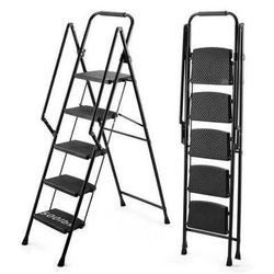 New Folding Ladder, 500 Ibs Capacity Sturdy Steel Step Stool with Wide Anti-Slip Pedals, Lightweight