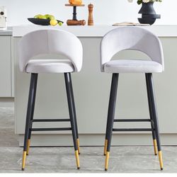 Bar Stools Set of 2, Velvet Bar stools with Back