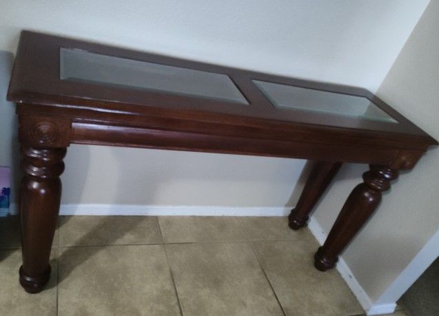 Beautiful Real Wood Entryway Console Table with Glass Panels