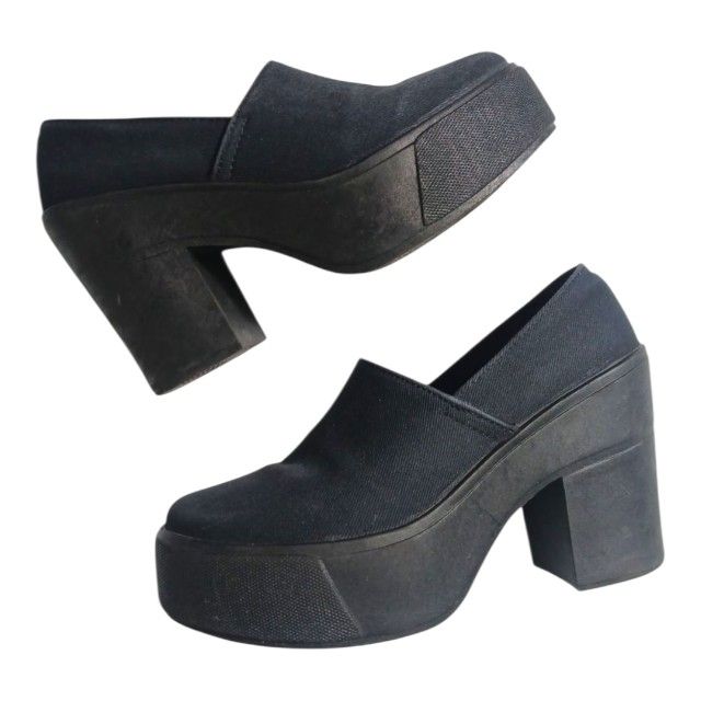 London Rebel Asos Black Canvas Chunky Platform Heel Women's Size 6