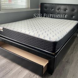 Full Black Platform Bed With Ortho Mattress Included!!