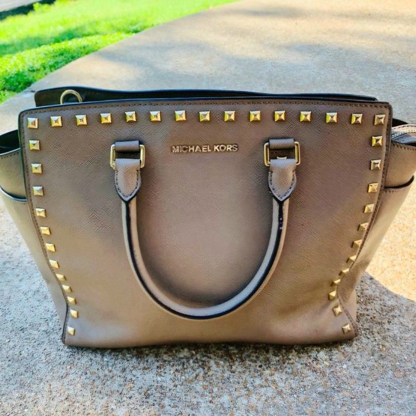 Michael Kors Dark Dune Large Selma Studded Satchel Bag