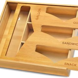 Ziplock Bag Storage Organizer for Kitchen Drawer Zip Lock Bag Container Organizer Sandwich Bag Organizer Dispenser Holder Compatible with Ziploc, Gall