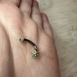 Real Gold Flower Belly Ring With Blue Gems