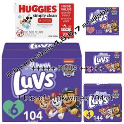 2 Box's Of Luvs Diapers Choose Size And 1 Box Of Babywipes